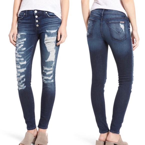 Hudson Ciara Distressed Exposed Button Skinny Jean Size 32 - Picture 1 of 11
